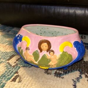 Colorful Ceramic Bowl with Cherub Design